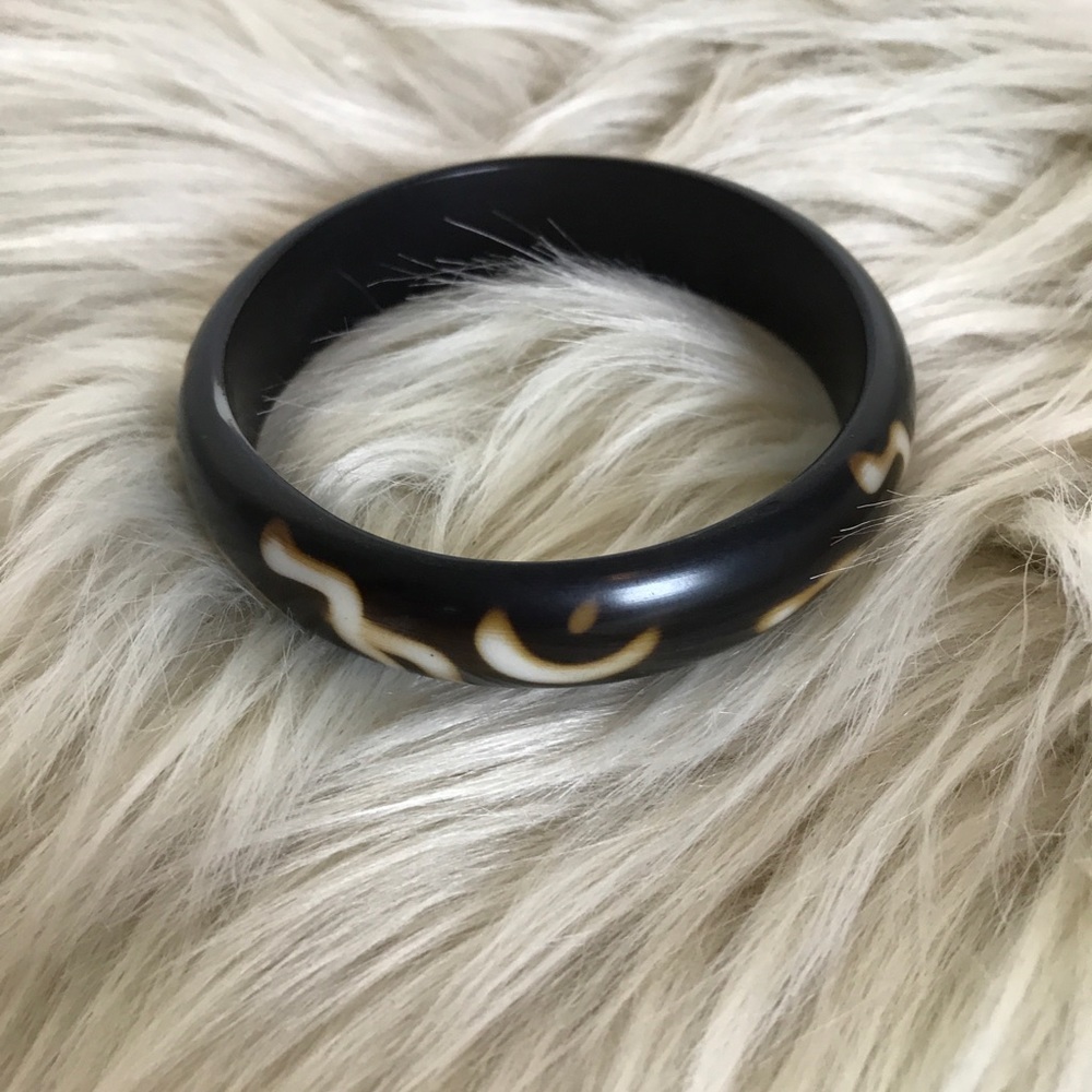 Brown Bangle Bracelet with Abstract Design